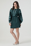 Embroidered dress vyshyvanka made of green linen "Ruzhyna"